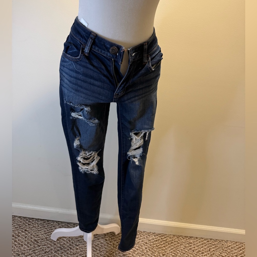 American Eagle Outfitters Dark Blue Distressed Boyfriend Jeans